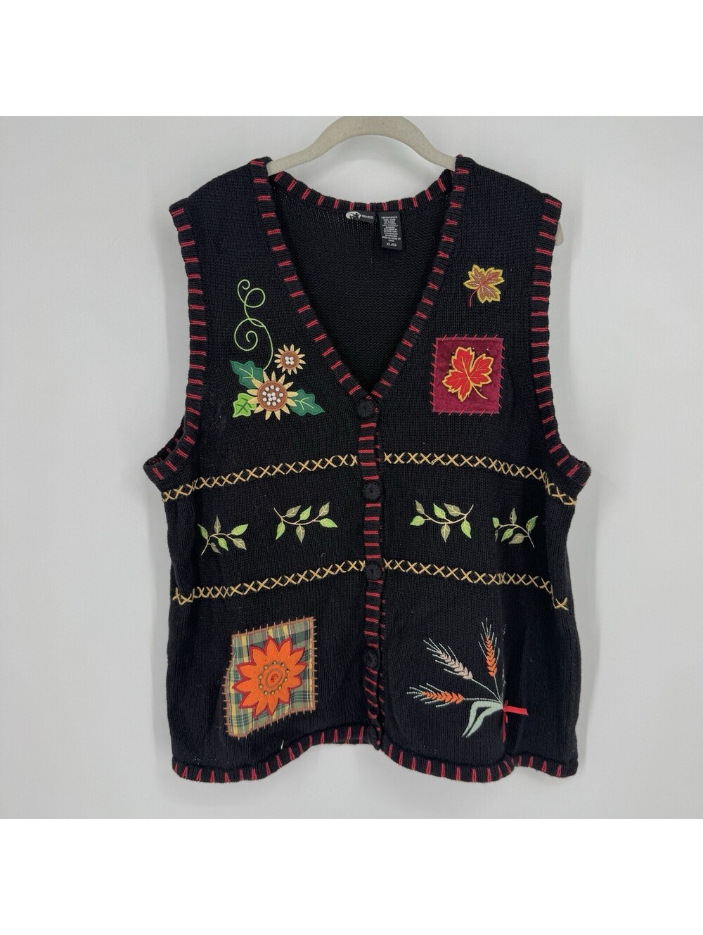 Vintage Halloween Editions sweater vest XL black embroidered fall spooky 90s y2k